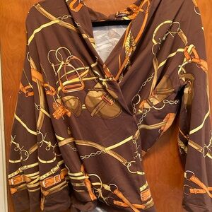 Brown and Gold Chain Print Blouse